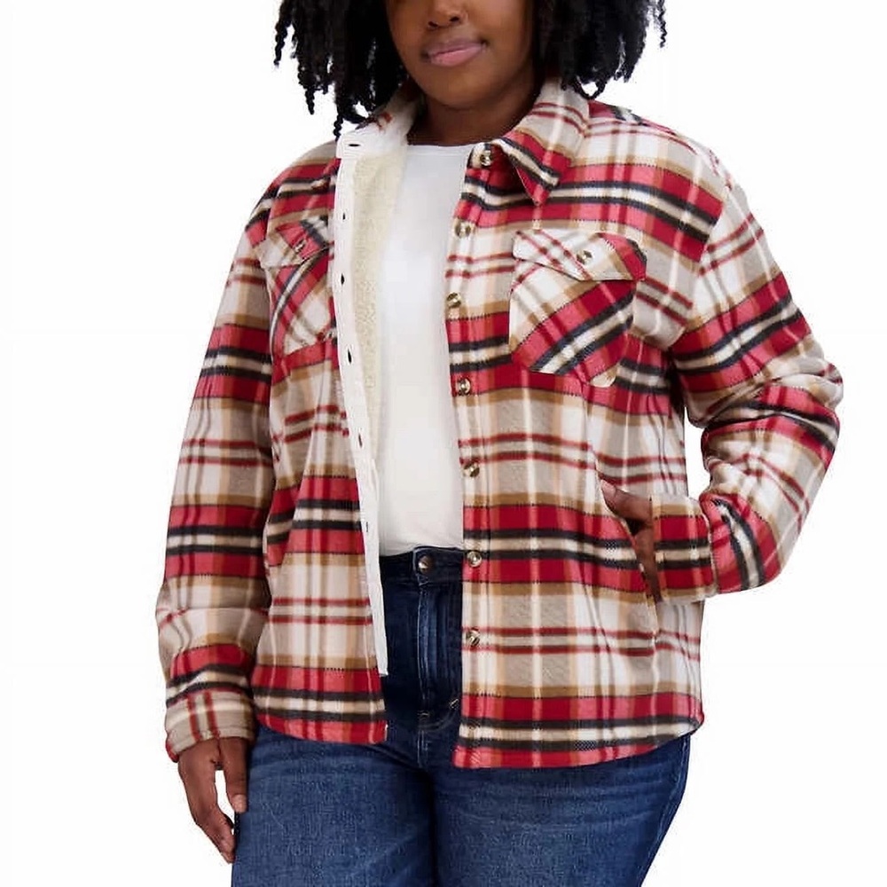 SAGE Ladies Plush Red/Beige Plaid Shirt Jacket “Shacket” US XL